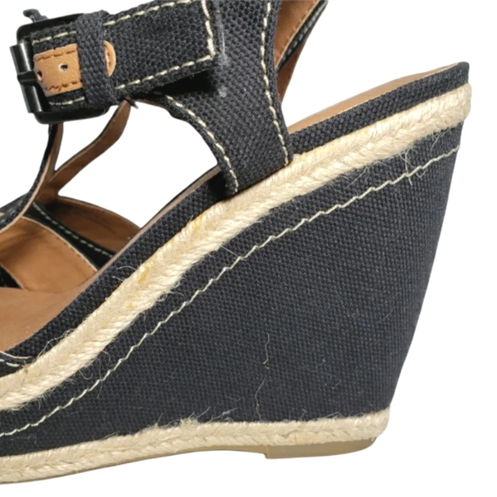 Franco Sarto Allison Black Espadrille Wedge Sandals Women's Size 8.5